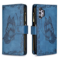 Handytasche Stand Schutzhülle Flip Leder Hülle Schmetterling B03F für Samsung Galaxy M32 5G Blau