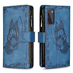 Handytasche Stand Schutzhülle Flip Leder Hülle Schmetterling B03F für Samsung Galaxy S20 FE 4G Blau