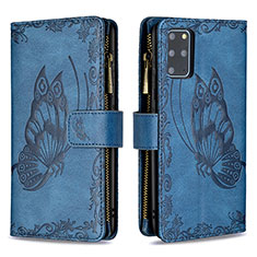 Handytasche Stand Schutzhülle Flip Leder Hülle Schmetterling B03F für Samsung Galaxy S20 Plus 5G Blau