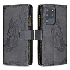 Handytasche Stand Schutzhülle Flip Leder Hülle Schmetterling B03F für Samsung Galaxy S20 Ultra 5G Schwarz