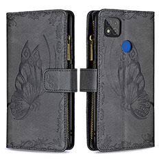 Handytasche Stand Schutzhülle Flip Leder Hülle Schmetterling B03F für Xiaomi Redmi 9 India Schwarz