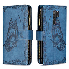 Handytasche Stand Schutzhülle Flip Leder Hülle Schmetterling B03F für Xiaomi Redmi 9 Prime India Blau