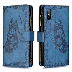 Handytasche Stand Schutzhülle Flip Leder Hülle Schmetterling B03F für Xiaomi Redmi 9A Blau