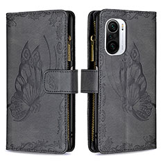 Handytasche Stand Schutzhülle Flip Leder Hülle Schmetterling B03F für Xiaomi Redmi K40 Pro 5G Schwarz