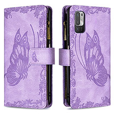 Handytasche Stand Schutzhülle Flip Leder Hülle Schmetterling B03F für Xiaomi Redmi Note 10 5G Helles Lila