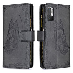 Handytasche Stand Schutzhülle Flip Leder Hülle Schmetterling B03F für Xiaomi Redmi Note 10 5G Schwarz