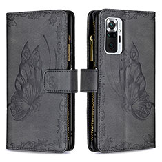 Handytasche Stand Schutzhülle Flip Leder Hülle Schmetterling B03F für Xiaomi Redmi Note 10 Pro 4G Schwarz