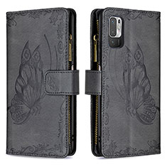 Handytasche Stand Schutzhülle Flip Leder Hülle Schmetterling B03F für Xiaomi Redmi Note 10T 5G Schwarz