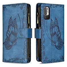 Handytasche Stand Schutzhülle Flip Leder Hülle Schmetterling B03F für Xiaomi Redmi Note 11 SE 5G Blau