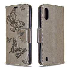 Handytasche Stand Schutzhülle Flip Leder Hülle Schmetterling B13F für Samsung Galaxy A01 SM-A015 Grau