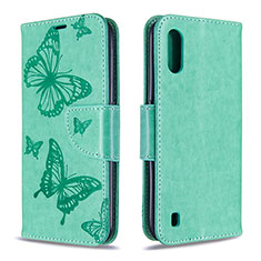 Handytasche Stand Schutzhülle Flip Leder Hülle Schmetterling B13F für Samsung Galaxy A01 SM-A015 Grün