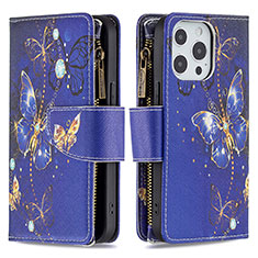 Handytasche Stand Schutzhülle Flip Leder Hülle Schmetterling für Apple iPhone 13 Pro Max Königs Blau