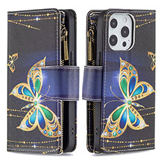 Handytasche Stand Schutzhülle Flip Leder Hülle Schmetterling für Apple iPhone 13 Pro Max Plusfarbig