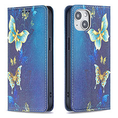 Handytasche Stand Schutzhülle Flip Leder Hülle Schmetterling für Apple iPhone 15 Plus Blau