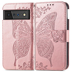 Handytasche Stand Schutzhülle Flip Leder Hülle Schmetterling für Google Pixel 6 5G Rosegold