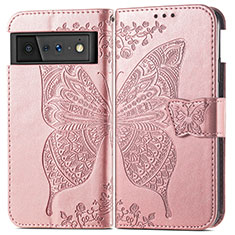 Handytasche Stand Schutzhülle Flip Leder Hülle Schmetterling für Google Pixel 6 Pro 5G Rosegold