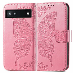 Handytasche Stand Schutzhülle Flip Leder Hülle Schmetterling für Google Pixel 6a 5G Pink