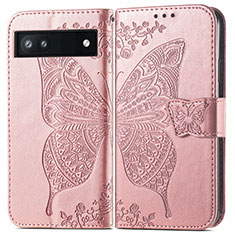 Handytasche Stand Schutzhülle Flip Leder Hülle Schmetterling für Google Pixel 6a 5G Rosegold