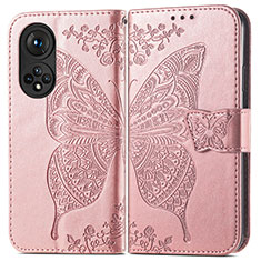 Handytasche Stand Schutzhülle Flip Leder Hülle Schmetterling für Huawei Honor 50 5G Rosegold