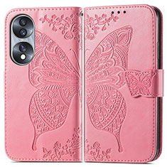 Handytasche Stand Schutzhülle Flip Leder Hülle Schmetterling für Huawei Honor 70 5G Pink