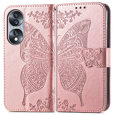 Handytasche Stand Schutzhülle Flip Leder Hülle Schmetterling für Huawei Honor 70 5G Rosegold