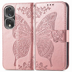 Handytasche Stand Schutzhülle Flip Leder Hülle Schmetterling für Huawei Honor 80 Pro Flat 5G Rosegold