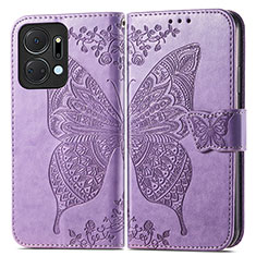 Handytasche Stand Schutzhülle Flip Leder Hülle Schmetterling für Huawei Honor X7a Helles Lila