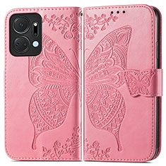 Handytasche Stand Schutzhülle Flip Leder Hülle Schmetterling für Huawei Honor X7a Pink