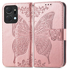 Handytasche Stand Schutzhülle Flip Leder Hülle Schmetterling für Huawei Honor X7a Rosegold