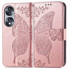 Handytasche Stand Schutzhülle Flip Leder Hülle Schmetterling für Huawei Honor X7b Rosegold