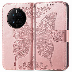 Handytasche Stand Schutzhülle Flip Leder Hülle Schmetterling für Huawei Mate 50E Rosegold