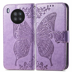 Handytasche Stand Schutzhülle Flip Leder Hülle Schmetterling für Huawei Nova 8i Helles Lila