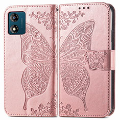 Handytasche Stand Schutzhülle Flip Leder Hülle Schmetterling für Motorola Moto E13 Rosegold