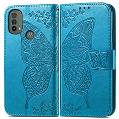 Handytasche Stand Schutzhülle Flip Leder Hülle Schmetterling für Motorola Moto E20 Blau