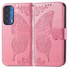 Handytasche Stand Schutzhülle Flip Leder Hülle Schmetterling für Motorola Moto Edge (2021) 5G Pink