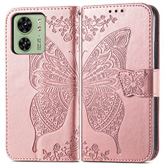 Handytasche Stand Schutzhülle Flip Leder Hülle Schmetterling für Motorola Moto Edge (2023) 5G Rosegold