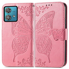 Handytasche Stand Schutzhülle Flip Leder Hülle Schmetterling für Motorola Moto Edge 40 Neo 5G Pink