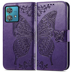 Handytasche Stand Schutzhülle Flip Leder Hülle Schmetterling für Motorola Moto Edge 40 Neo 5G Violett