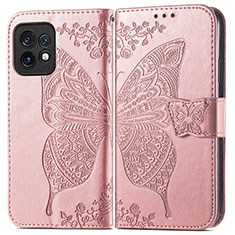 Handytasche Stand Schutzhülle Flip Leder Hülle Schmetterling für Motorola Moto Edge Plus (2023) 5G Rosegold