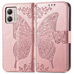 Handytasche Stand Schutzhülle Flip Leder Hülle Schmetterling für Motorola Moto G53 5G Rosegold