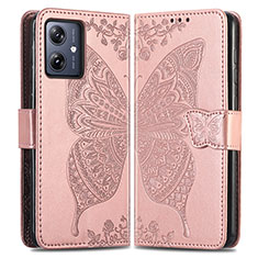 Handytasche Stand Schutzhülle Flip Leder Hülle Schmetterling für Motorola Moto G54 5G Rosegold