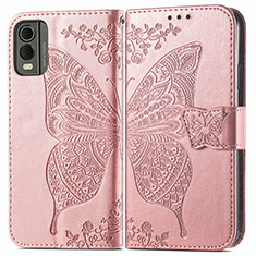 Handytasche Stand Schutzhülle Flip Leder Hülle Schmetterling für Nokia C32 Rosegold