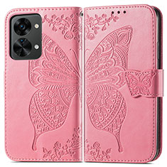 Handytasche Stand Schutzhülle Flip Leder Hülle Schmetterling für OnePlus Nord 2T 5G Pink