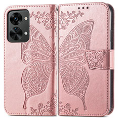 Handytasche Stand Schutzhülle Flip Leder Hülle Schmetterling für OnePlus Nord 2T 5G Rosegold