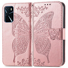 Handytasche Stand Schutzhülle Flip Leder Hülle Schmetterling für Oppo A16 Rosa