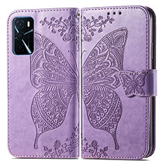 Handytasche Stand Schutzhülle Flip Leder Hülle Schmetterling für Oppo A16s Helles Lila