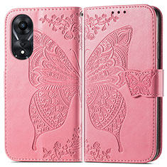 Handytasche Stand Schutzhülle Flip Leder Hülle Schmetterling für Oppo A18 Pink