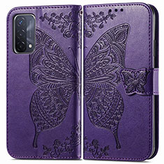 Handytasche Stand Schutzhülle Flip Leder Hülle Schmetterling für Oppo A54 5G Violett
