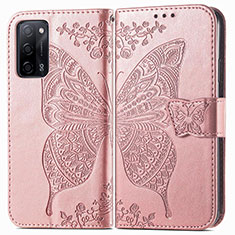 Handytasche Stand Schutzhülle Flip Leder Hülle Schmetterling für Oppo A56 5G Rosa