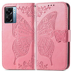 Handytasche Stand Schutzhülle Flip Leder Hülle Schmetterling für Oppo A77 5G Pink